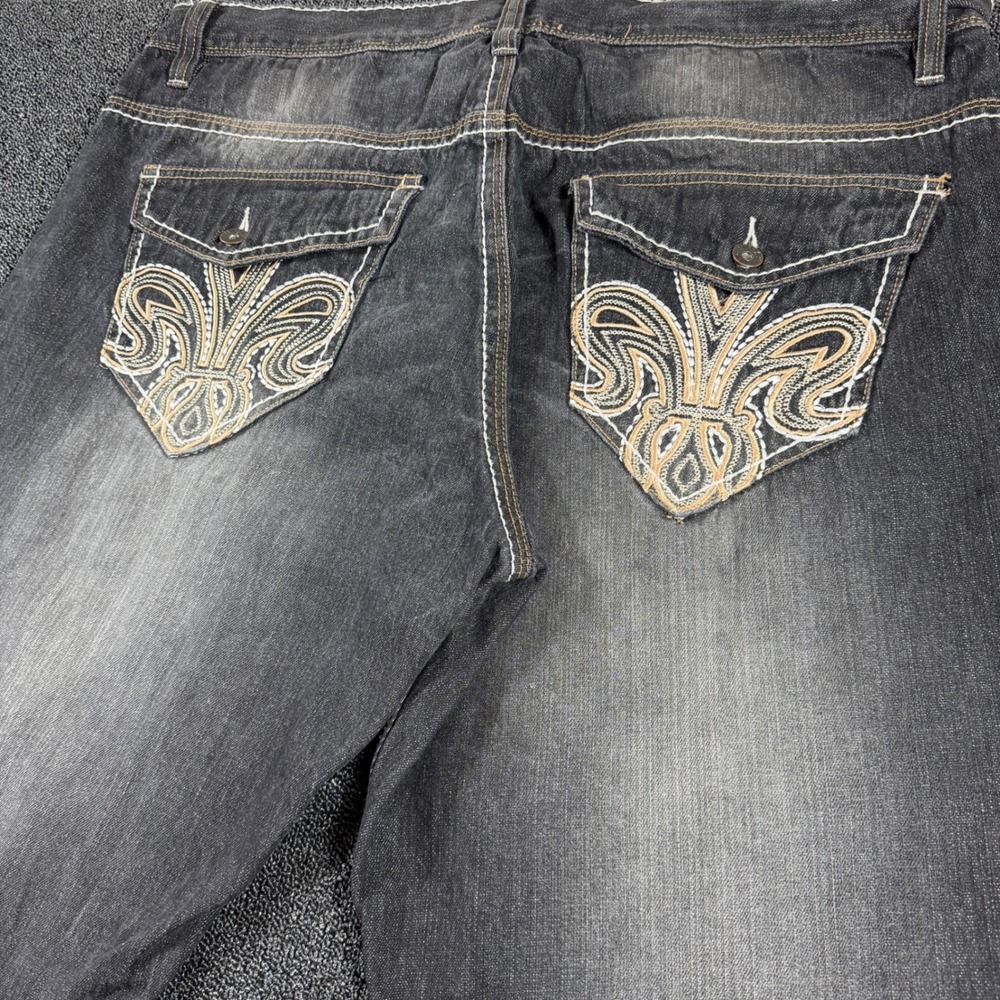 Vintage Y2K Avirex Mens 46B Baggy Wide Leg Jeans 46x34 Embroidered Flap Pocket